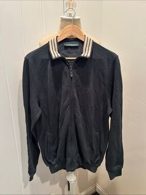 Bobby Jones Dark Forrest Green Golf Zip-Up Sweater with Striped Collar